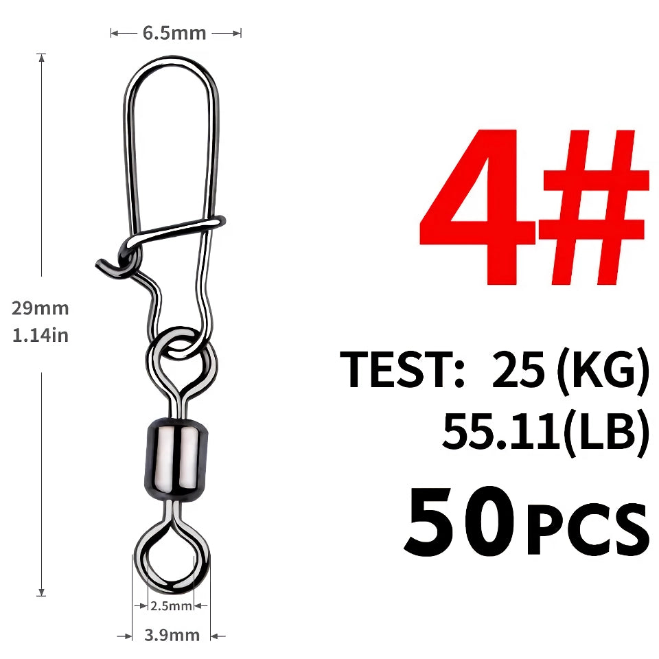 Pike Fishing Stainless Steel Swivel Connectors - 50PCS Non-Barb Pin Bearing Rolling Swivel Tackle