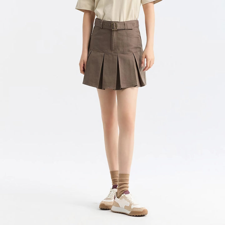 Cotton Pleated A-Line Skirt