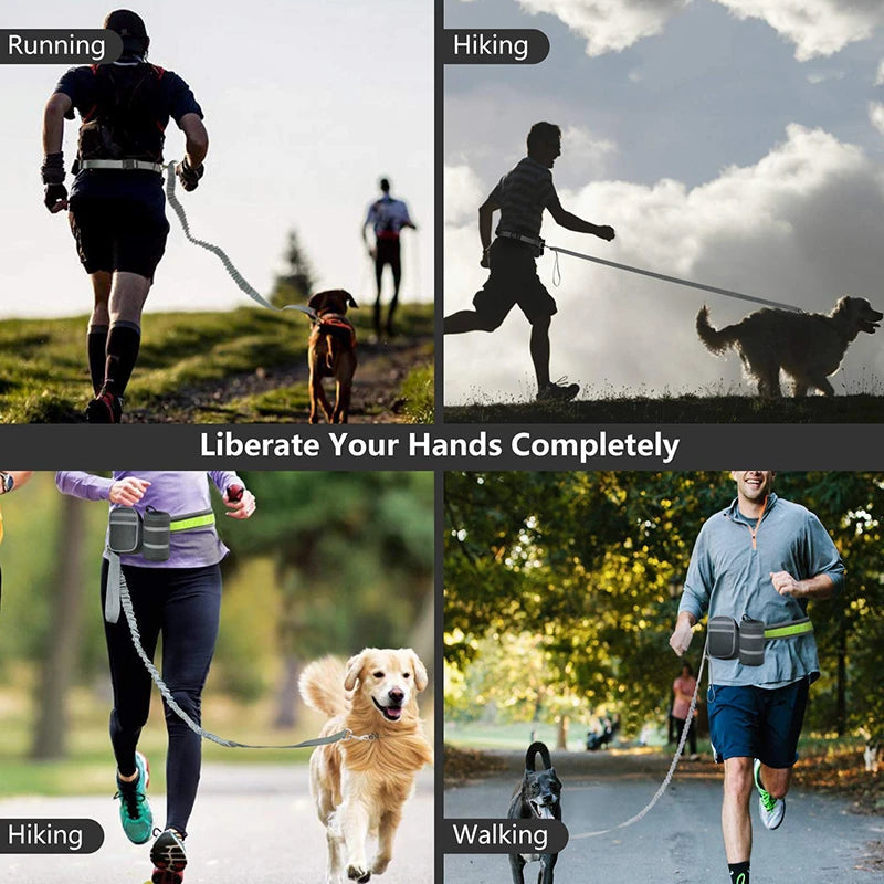 Reflective Hands-Free Dog Leash with Adjustable Waist and Storage Bags for Running and Hiking