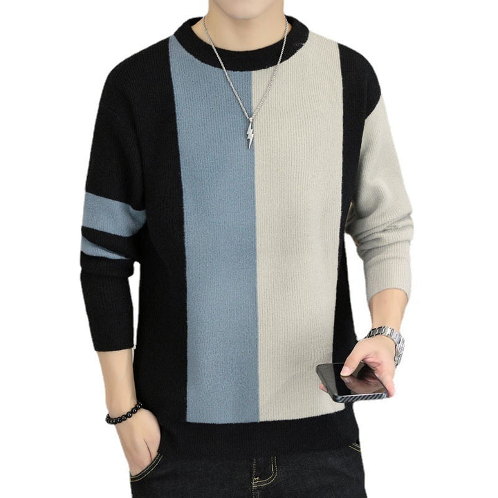 Color-block Crew Neck Warm Sweater Men