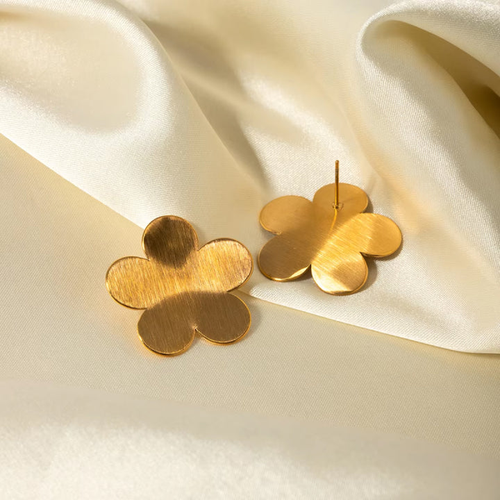 18K Gold Plated Stainless Steel Frosted Flower Stud Earrings