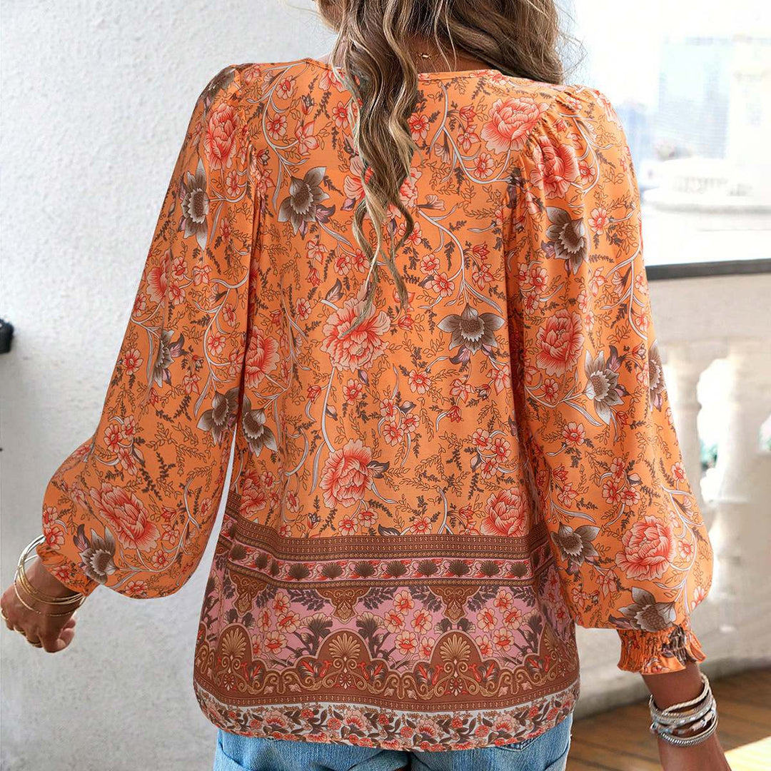 Bohemian V-neck Long Sleeve Top for Women