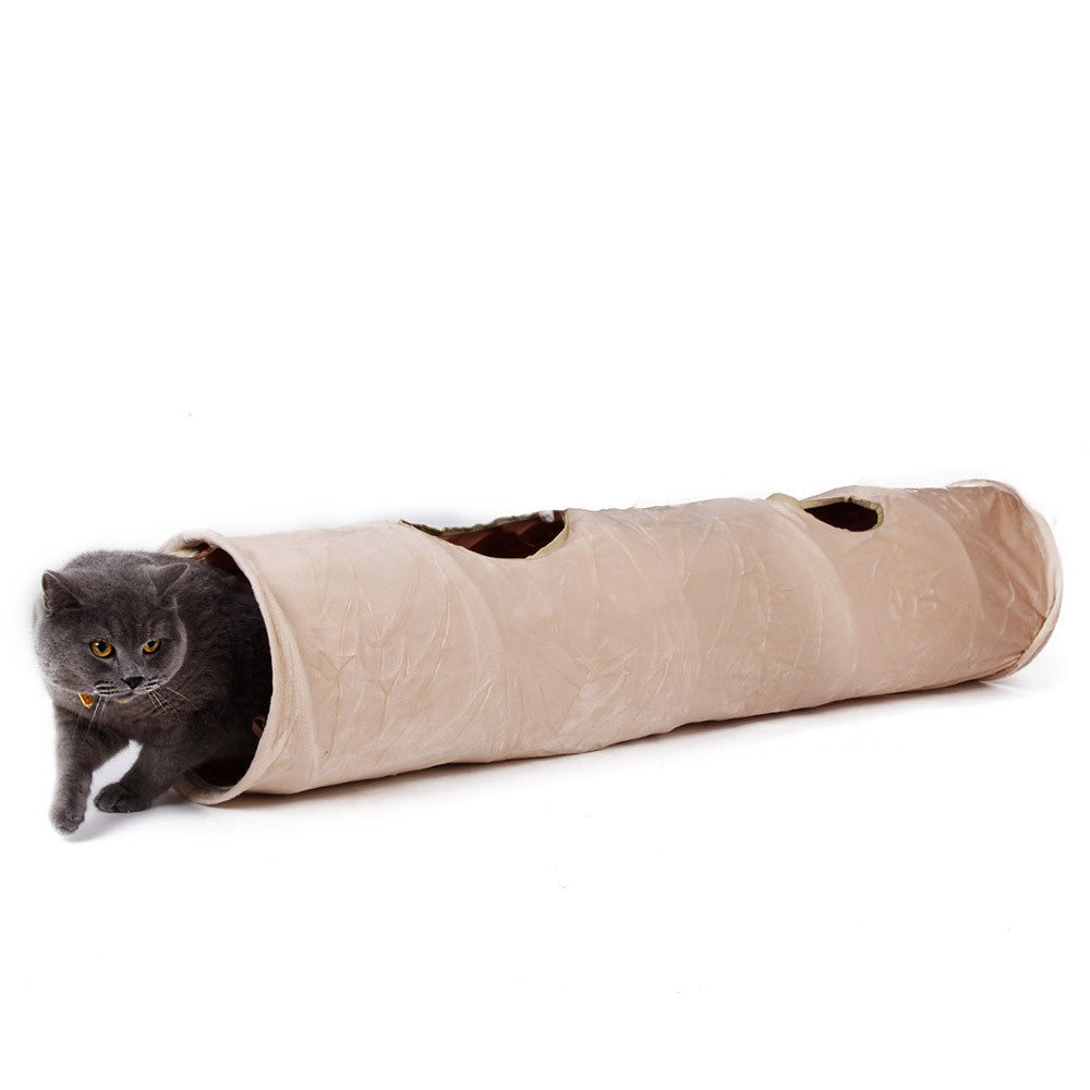 Foldable Suede Cat Tunnel with Interactive Ball