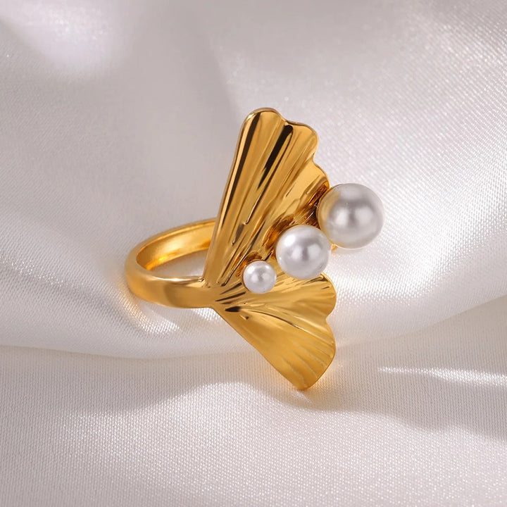 Mermaid Tail Stainless Steel Ring with Imitation Pearls – Luxury Women's Jewelry