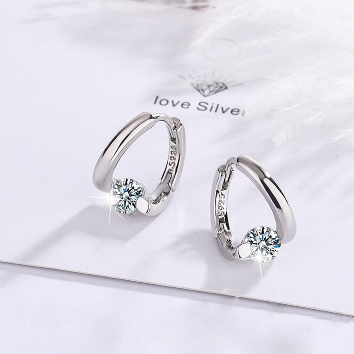 Elegant 925 Sterling Silver Crystal Hoop Earrings