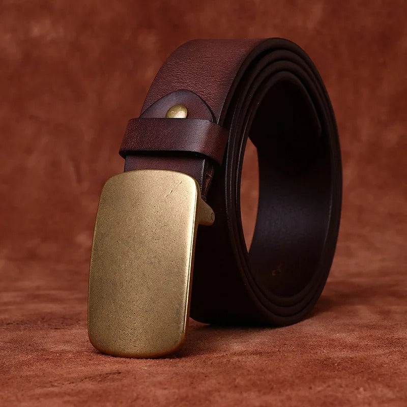 Genuine Leather Belt with Brass Pin Buckle