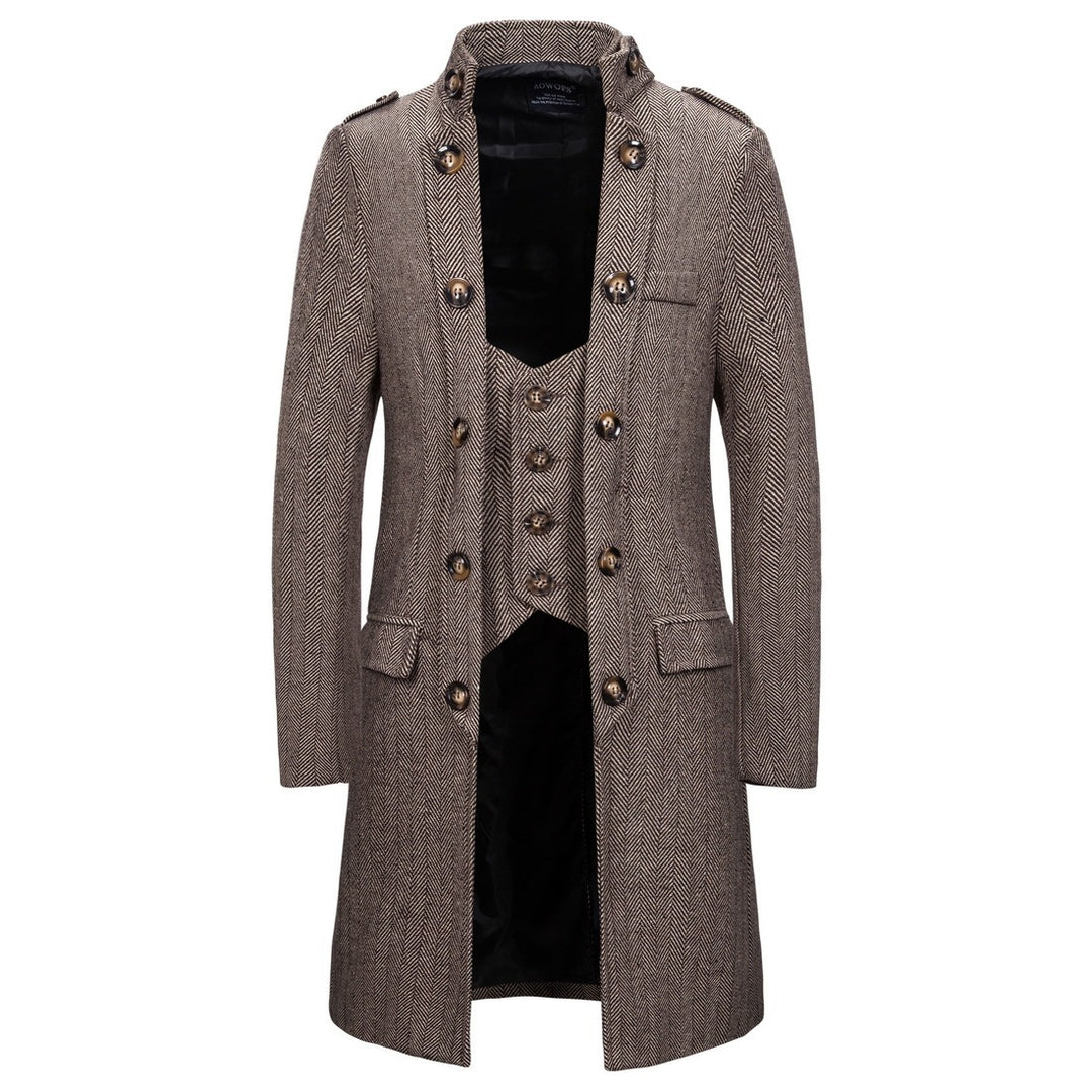 European Size Mid-length Men's Herringbone Overcoat