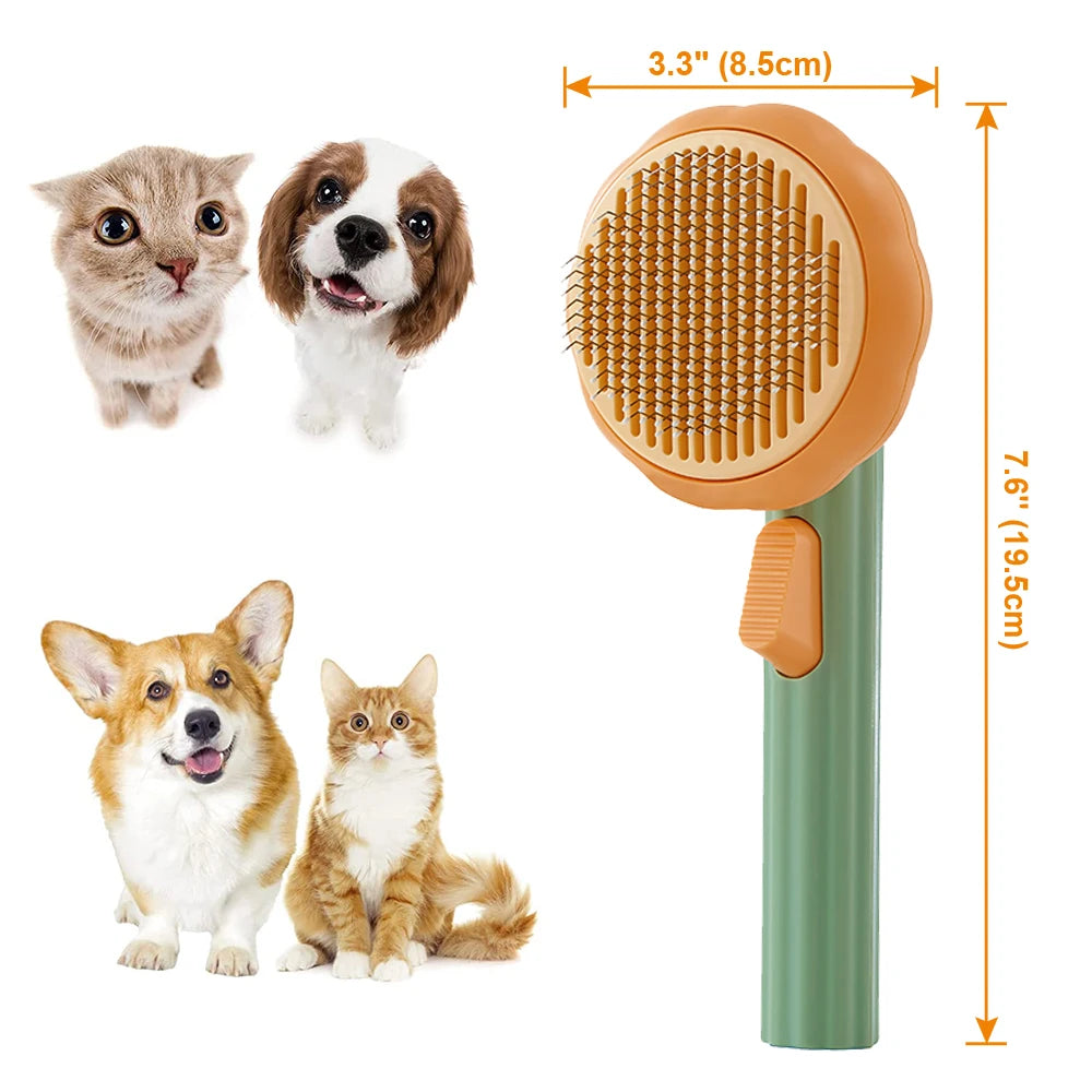 Self-Cleaning Pet Grooming Comb for Cats & Dogs - Removes Loose Undercoat & Tangles