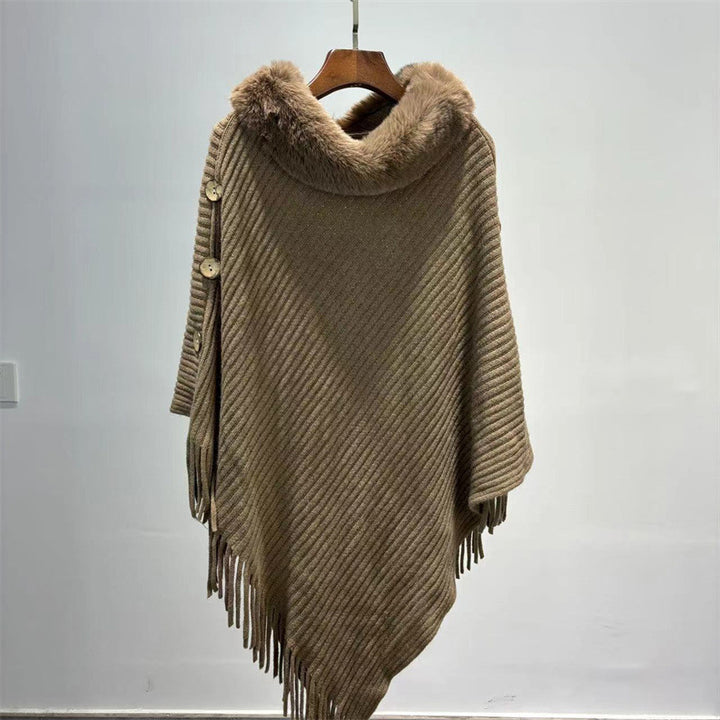 Fur Collar Shawl Knitted Lady Temperament Warm Thick Loose Tassle Fashion Atmosphere Cape