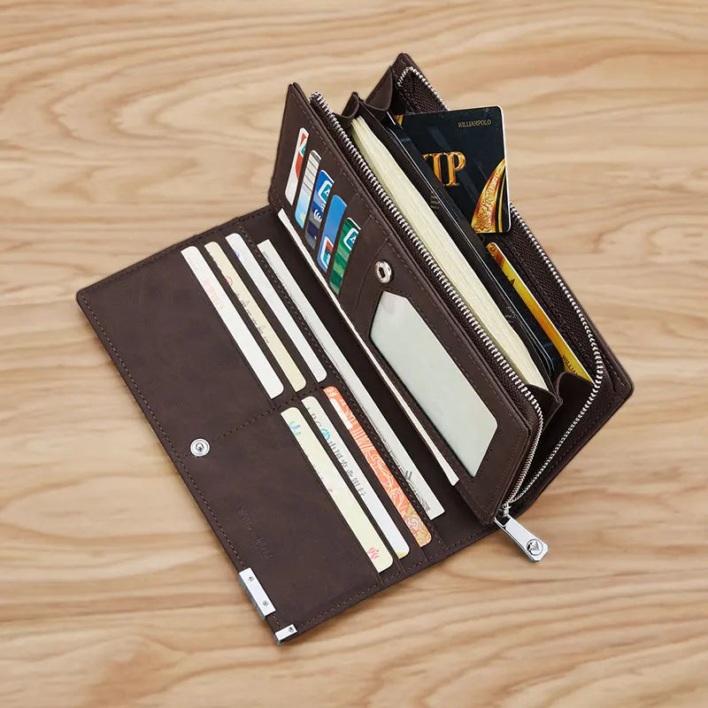 Luxury Long Leather Wallet for Men with Phone Holder