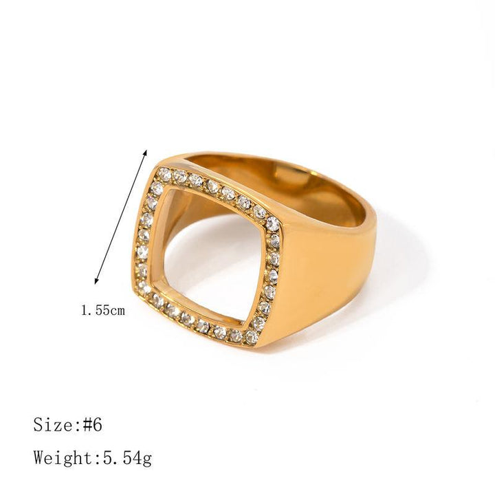 18k Gold Plated Stainless Steel Chunky Square Ring