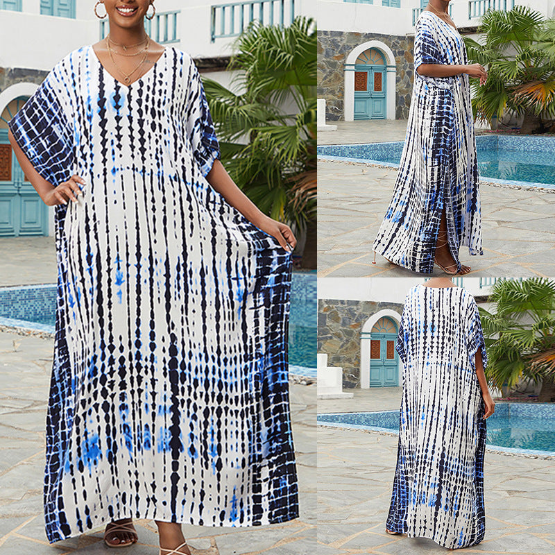 Rayon Tie-dyed Beach Long Dress Sun Protection Shirt