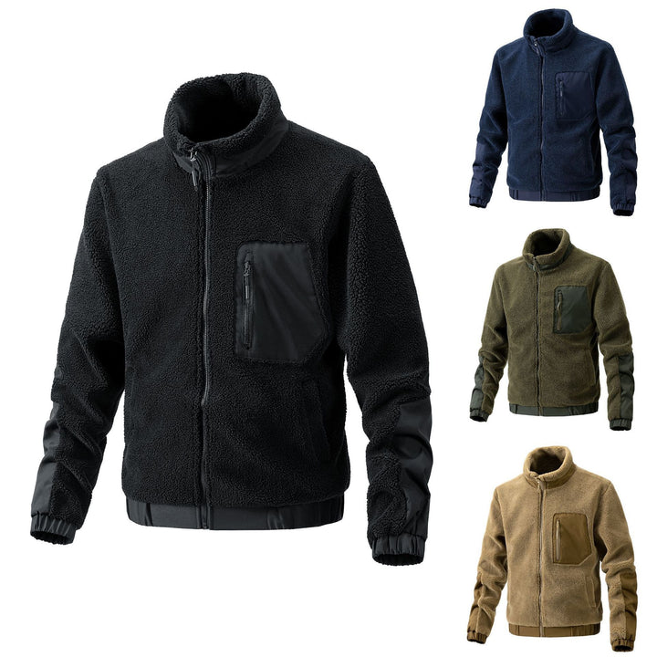 Men's Standing Collar Solid Color Fleece Jacket