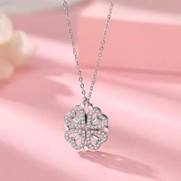 Elegant Heart-Shaped Crystal Clover Pendant Necklace - Fashion Jewelry for Women