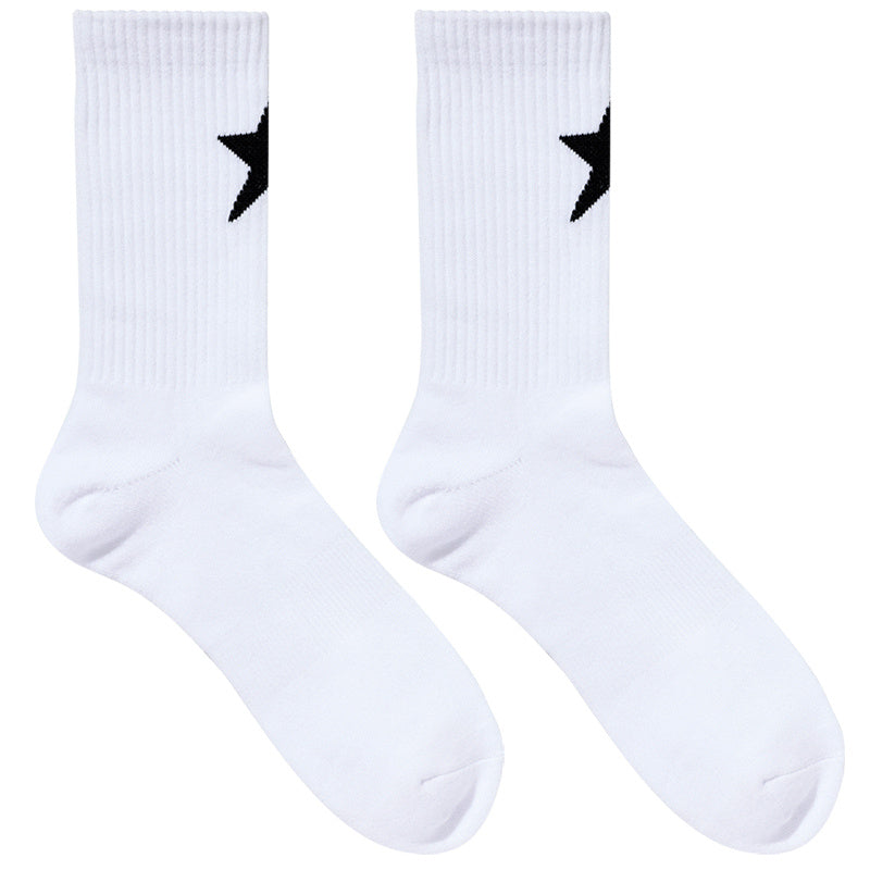 Men's High White Five-pointed Star Pattern Sports Workout Socks