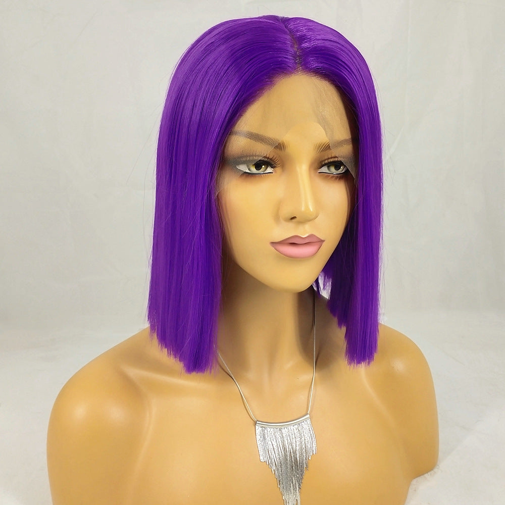 Purple Bob Wig European And American Chemical Fiber Former Lace Head Cap