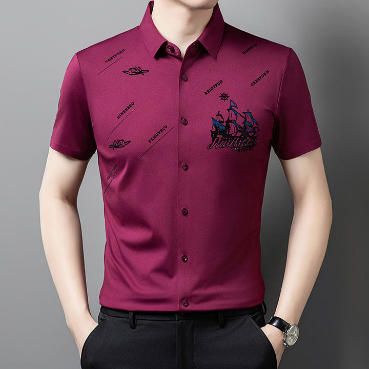 Men's Rhinestone Printed Short-sleeved Shirt