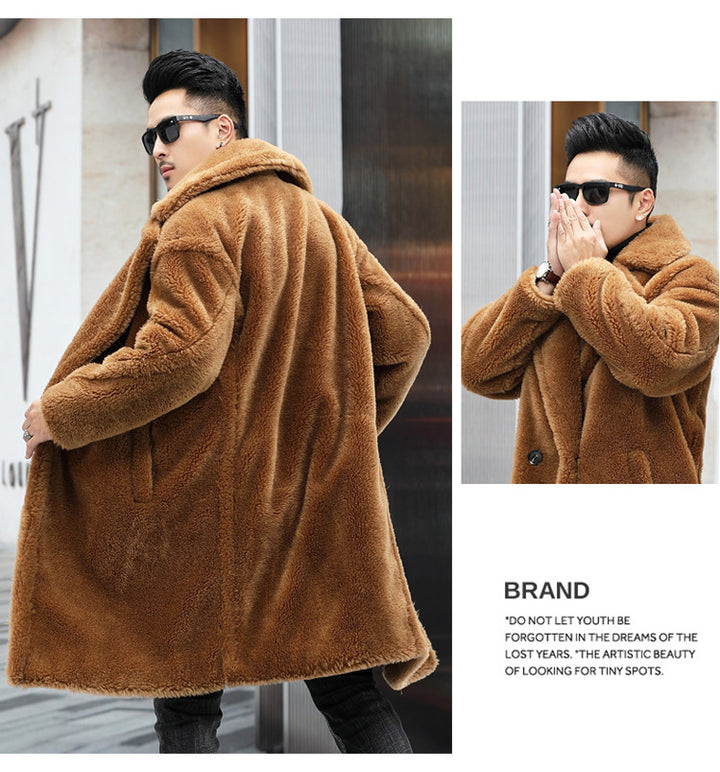 Men's Winter New Thickened Cashmere Long Warm Fur Coat