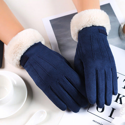 Women's Black Fur Winter Driving Gloves Windproof And Warm Touch Screen