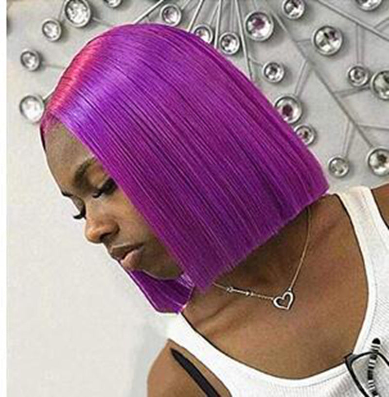 Purple Bob Wig European And American Chemical Fiber Former Lace Head Cap