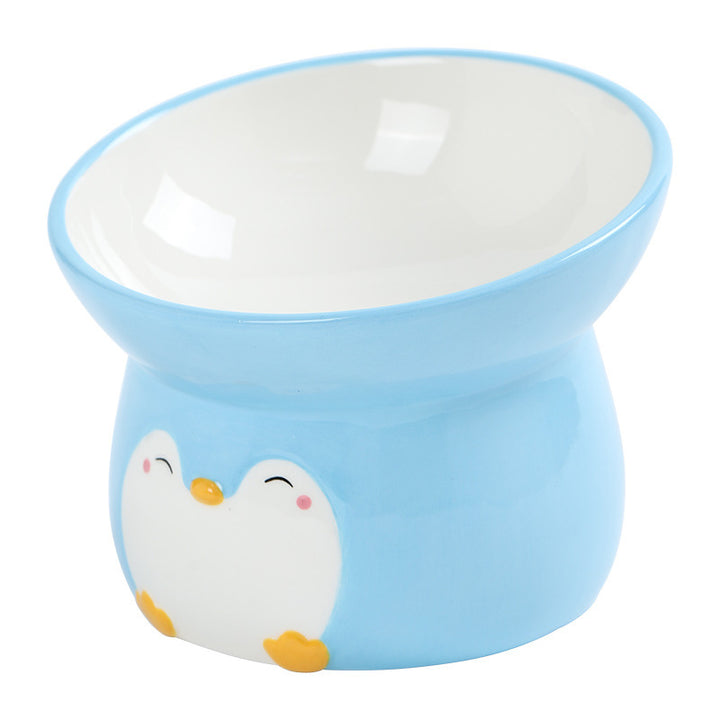 Penguin-Shaped Elevated Ceramic Pet Bowl