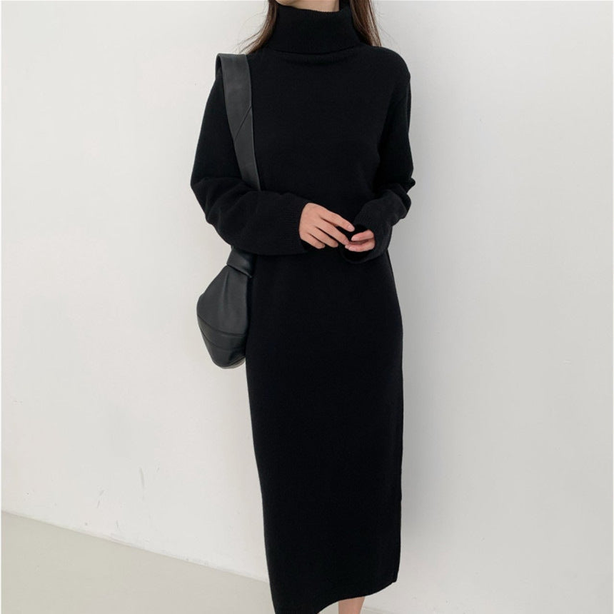 Cashmere Autumn And Winter Dress Women's Long Below The Knee Loose High Collar