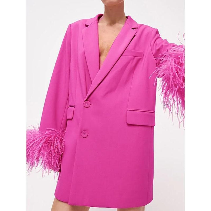 Elegant Pink Feather Spliced Blazer