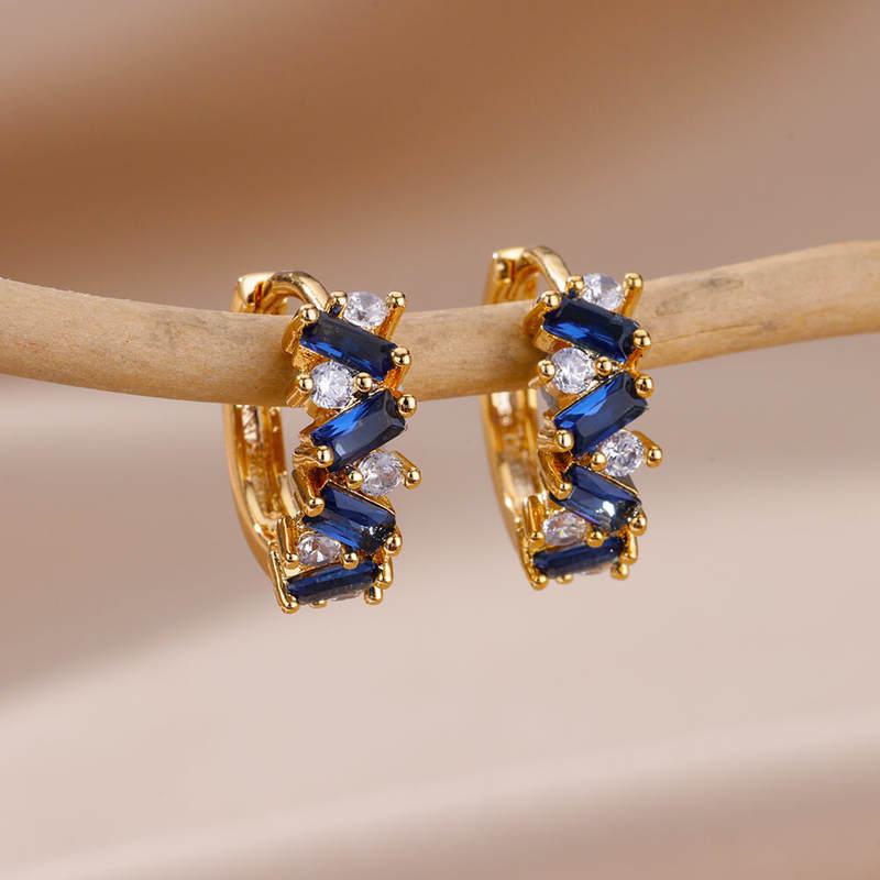 Elegant Blue Zircon Hoop Earrings for Women