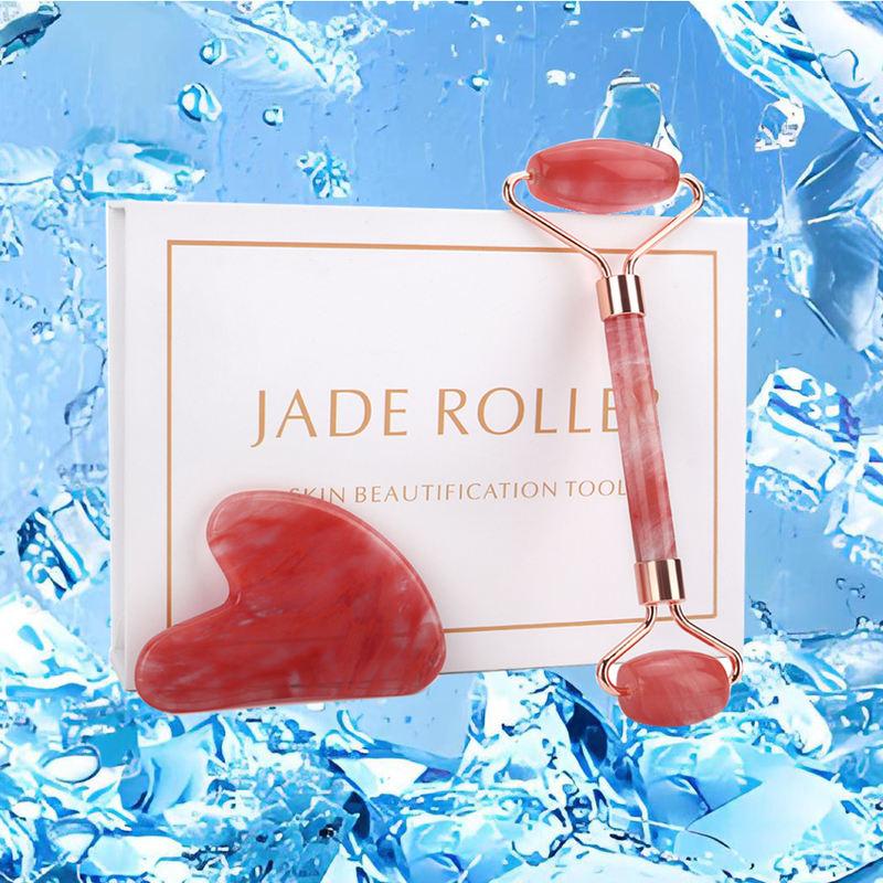 Red Crystal Jade Roller & Gua Sha Scraping Board Set