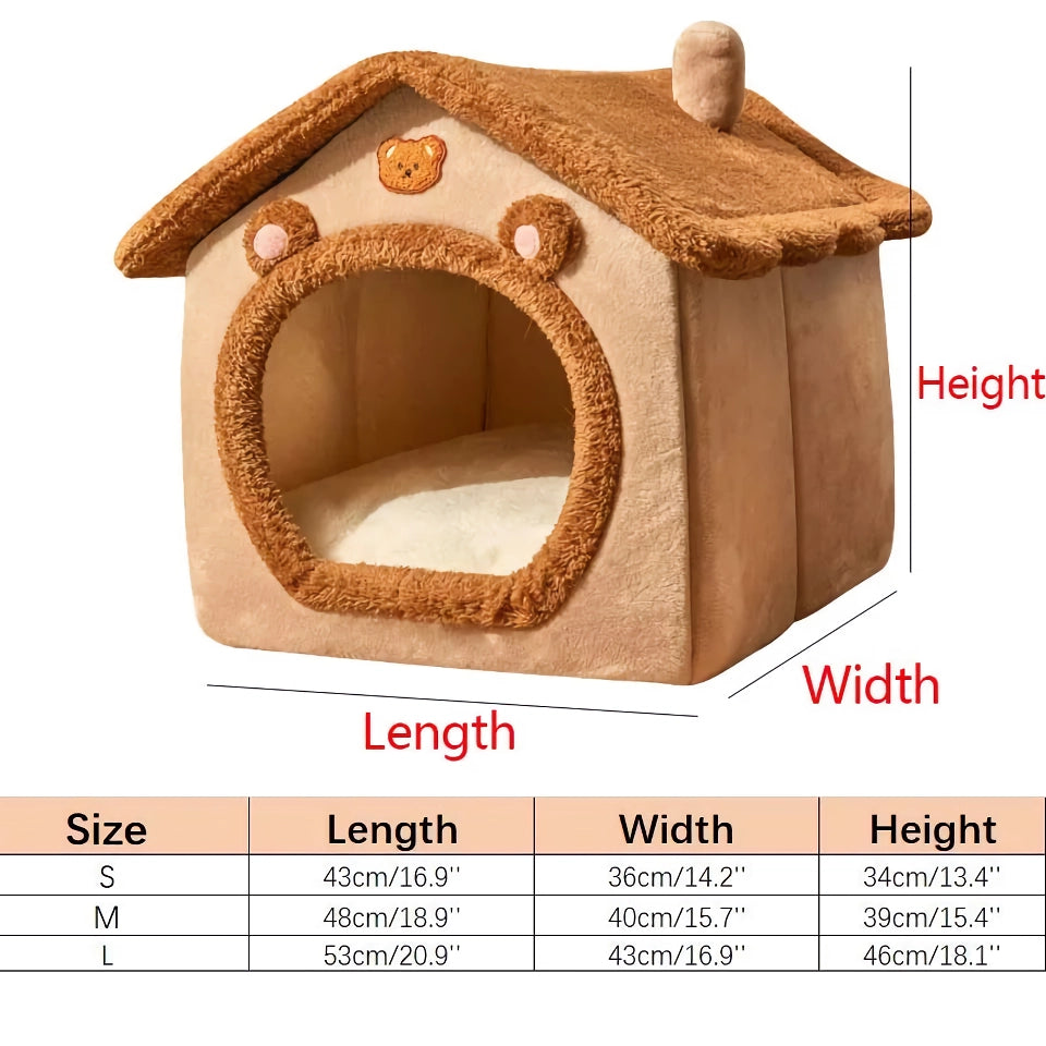 Foldable Plush Dog House - Cozy Winter Pet Sleeping Nest