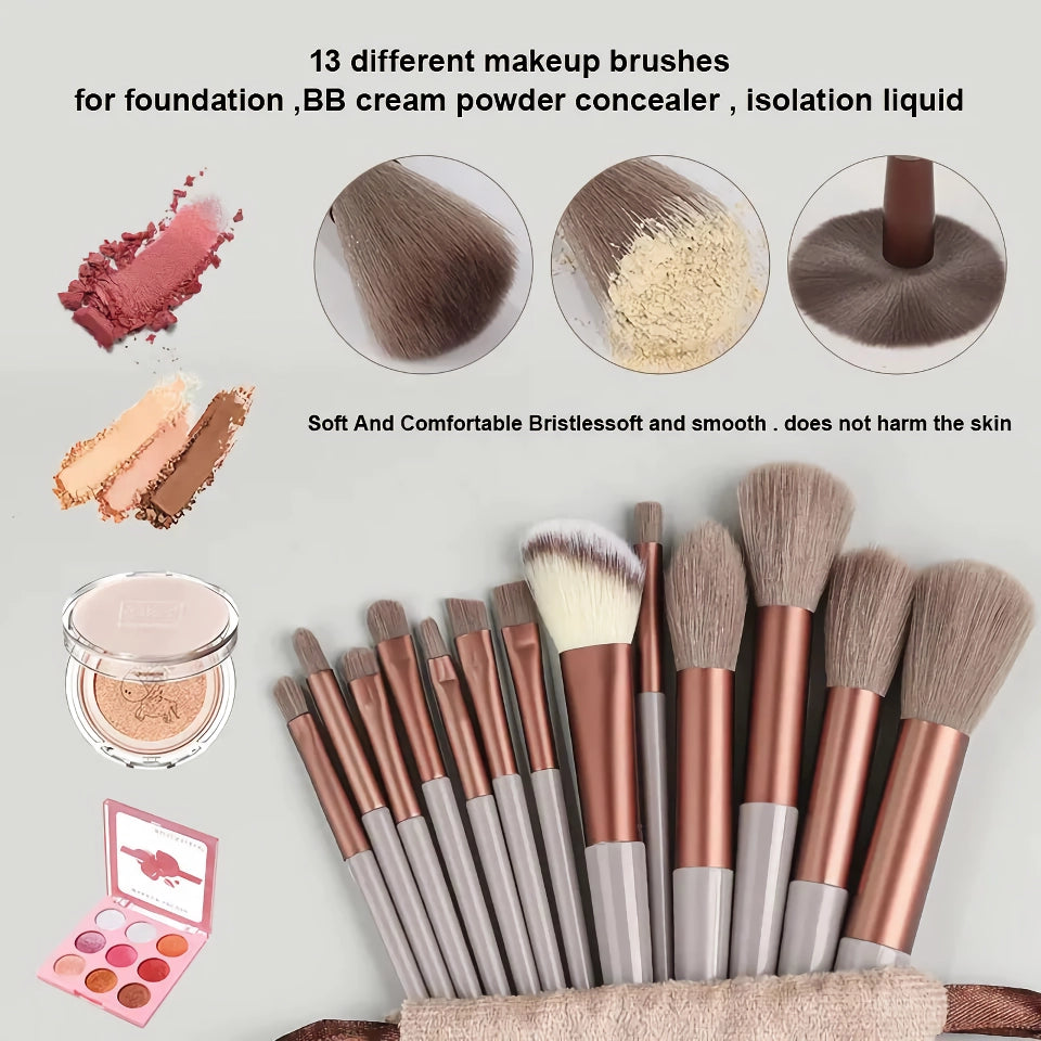 13Pcs Makeup Brushes Set - Soft Fluffy Beauty Tools for Foundation, Blush, Powder, Eyeshadow, Kabuki Blending