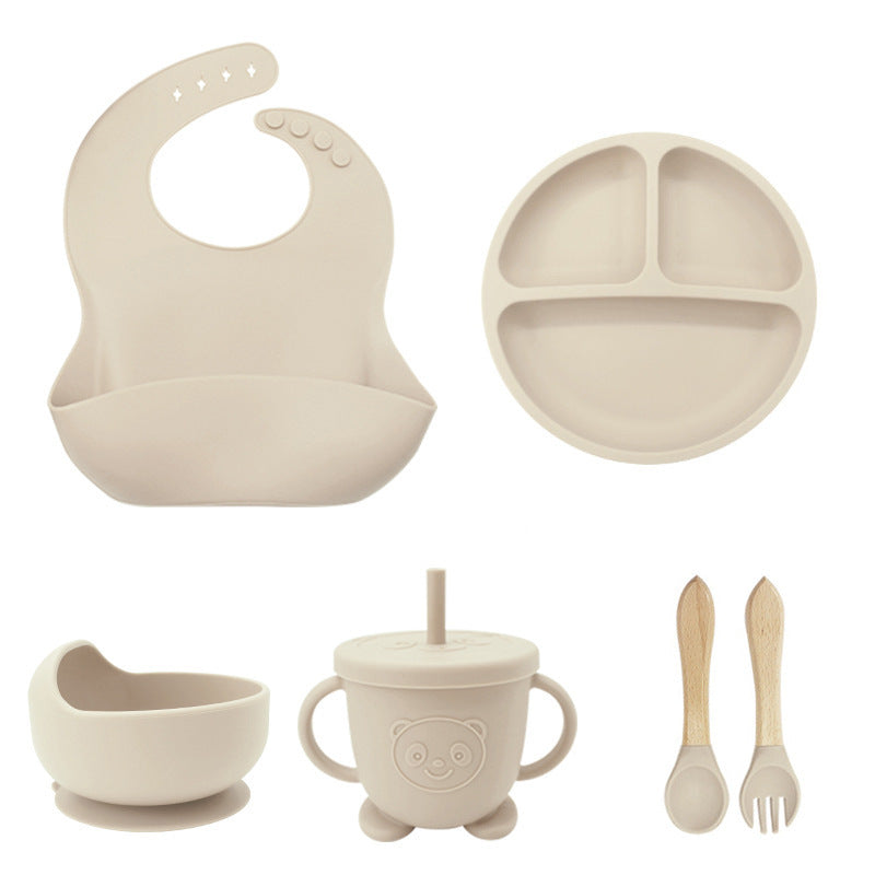 Children's Tableware Silicone 6 Pieces Suit Maternal And Child Suction Plate Food Supplement