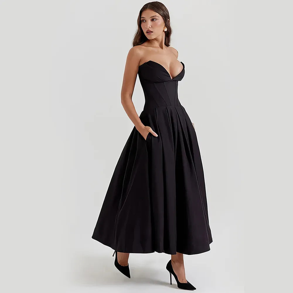 Elegant Black Spaghetti Strap Maxi Dress