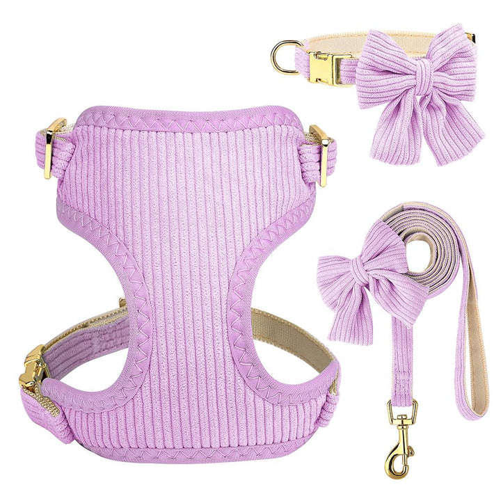 Adjustable Bowknot Dog Collar Harness and Leash Set