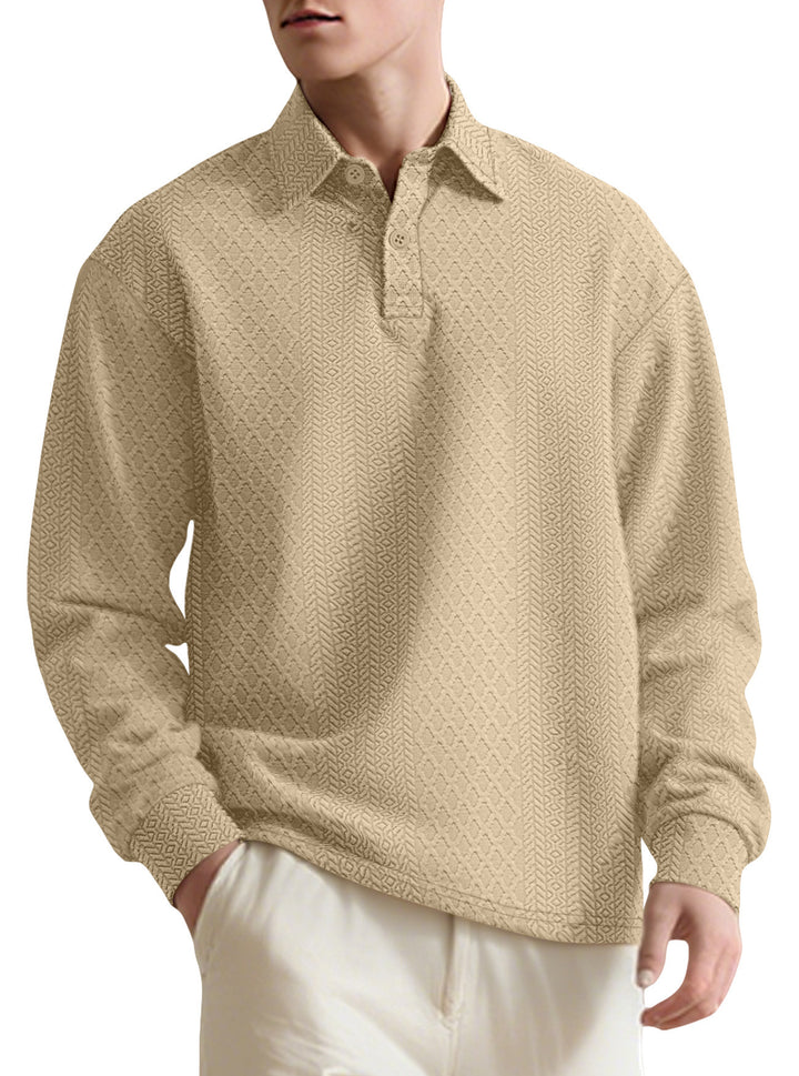 Texture Jacquard Solid Color Men's Long-sleeved Polo Shirt Lapel Loose Sweater