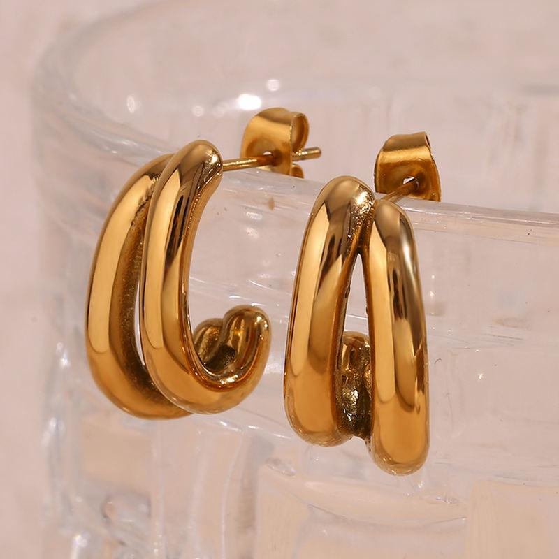 Double Layer Banana Shaped 18K Gold Plated Earrings