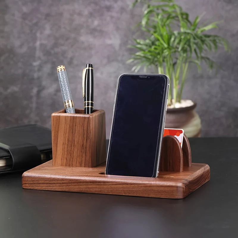 Elegant Solid Wood Multifunctional Desk Organizer