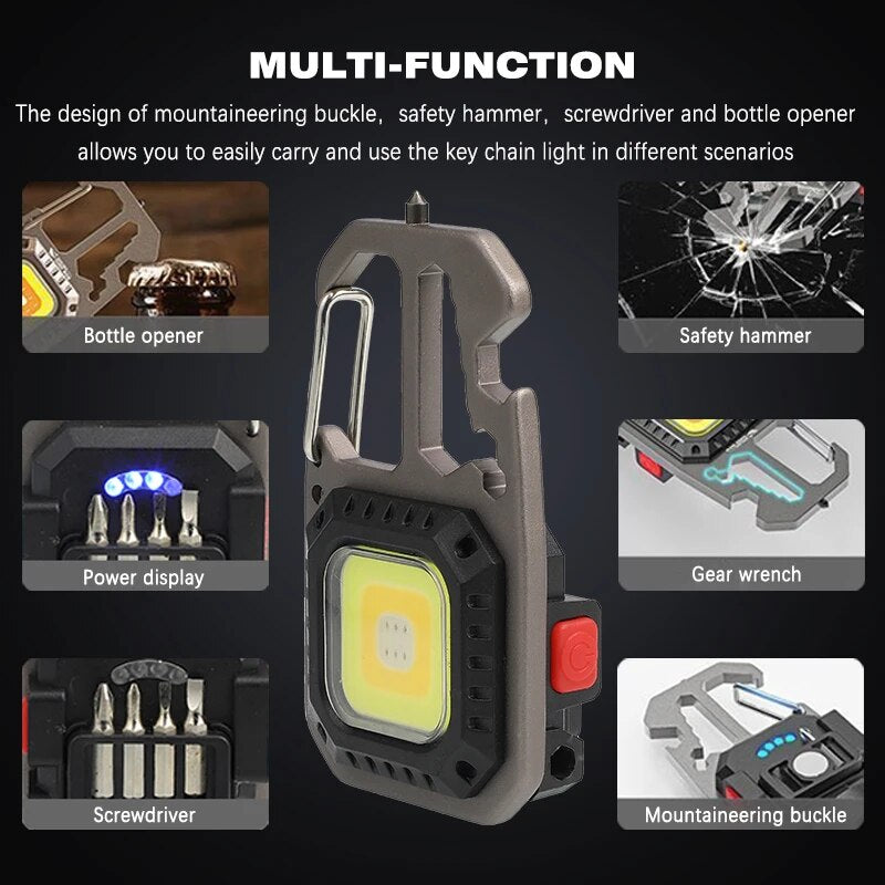 High Lumens Rechargeable COB Keychain Work Light with 8 Modes