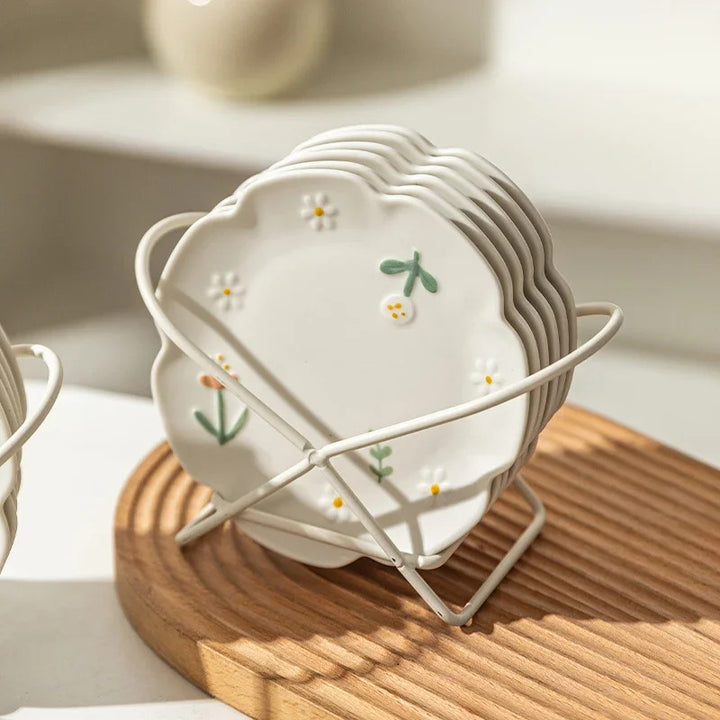 Chic Daisy Design Ceramic Plates Set