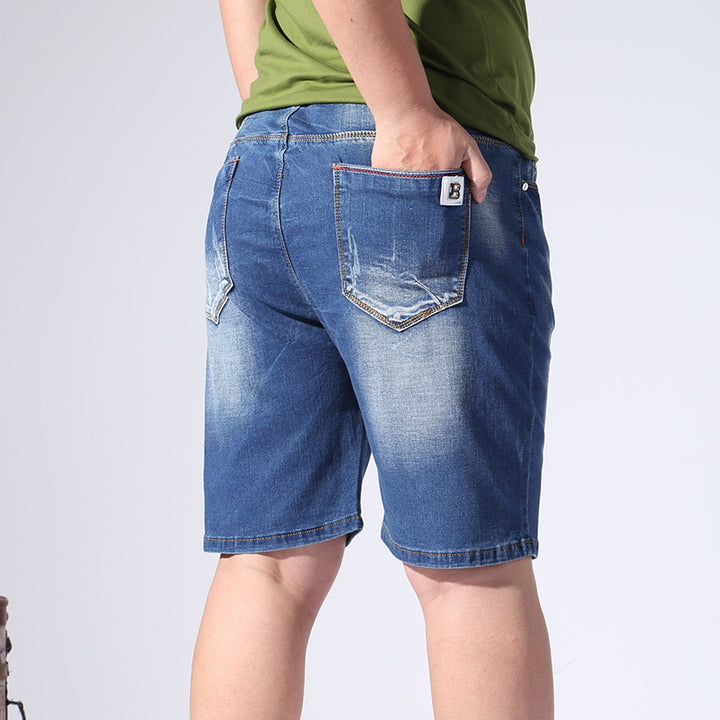 Summer Elastic Waist Denim Shorts Men