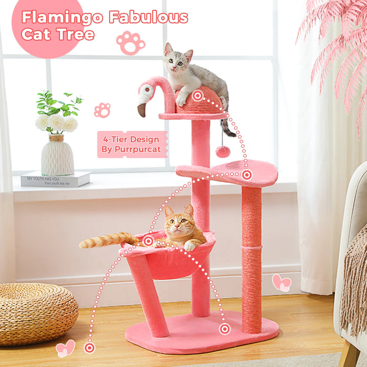 Charming Pink Flamingo Multi-Level Cat Tree with Hammock & Scratching Posts