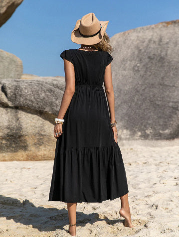 Bohemian Autumn And Winter New Black Embroidery Sleeveless Square Collar Dress