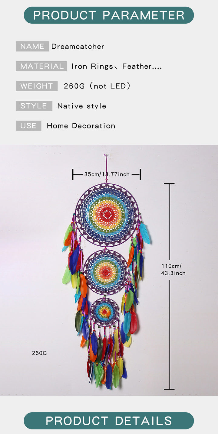 Indian Style Three Rings Colorful Dreamcatcher Wall Decoration