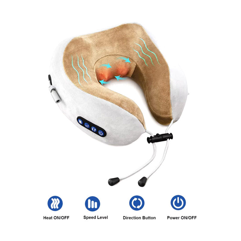 Electric U-Shaped Heated Neck Massage Pillow for Travel & Home Relaxation