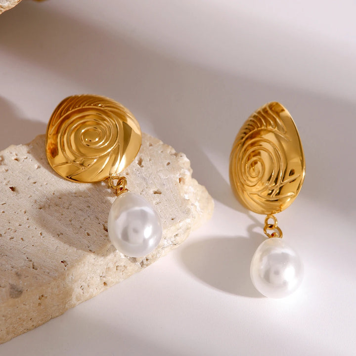 18K Gold-Plated Stainless Steel Teardrop Ribbed Earrings