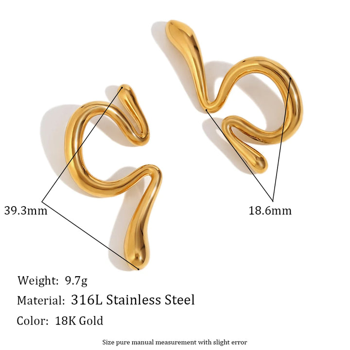 18K Gold Plated Stainless Steel Ear Cuff Clip-On Earrings