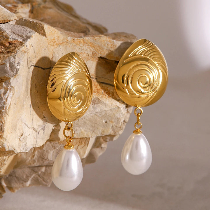 18K Gold-Plated Stainless Steel Teardrop Ribbed Earrings