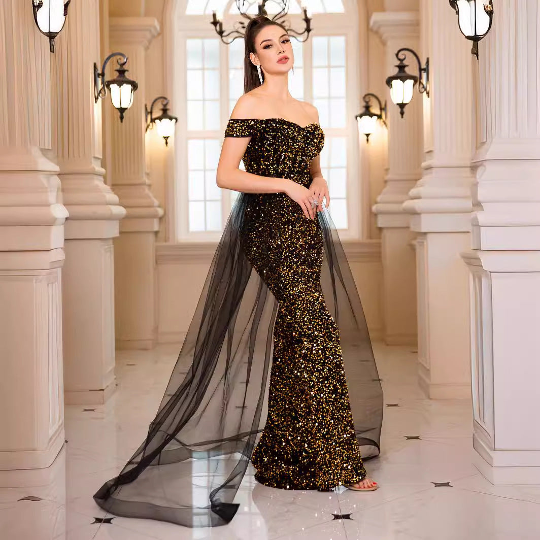 Heavy Industry Fishtail Long Off-shoulder Banquet Annual Meeting Dress