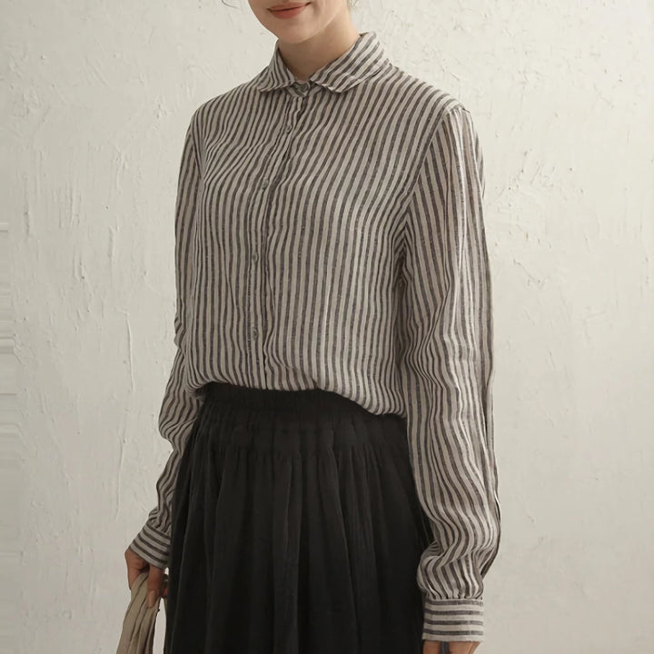 Vintage Striped Cotton Linen Long Sleeve Shirt