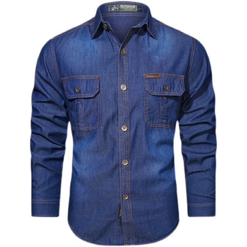 Cotton Bamboo Denim Long-sleeved Shirt Men's Casual Cotton Washed Jacket